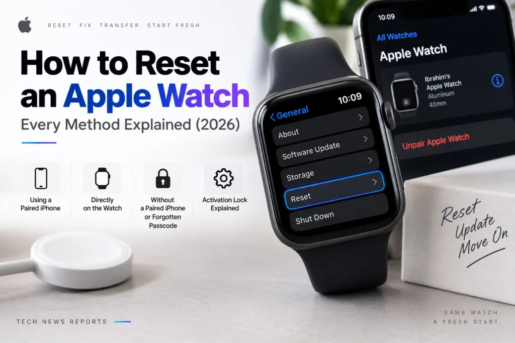Apple Watch Settings screen showing the Reset option under General settings