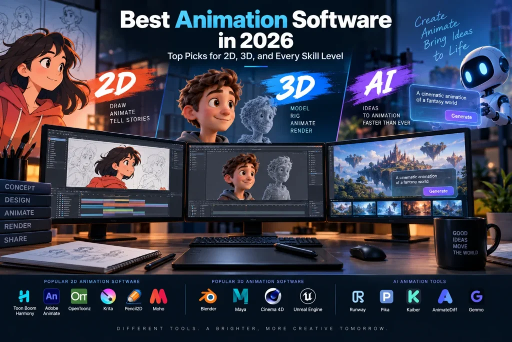 Comparison of the best 2D and 3D animation software options for 2026