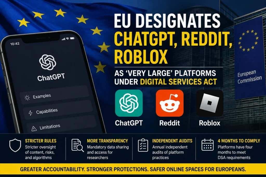 European Union designates ChatGPT, Reddit, and Roblox under strictest Digital Services Act rules