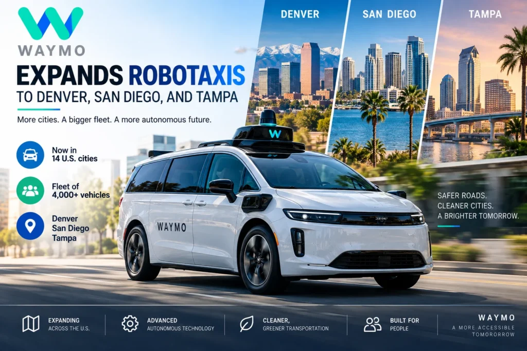 Waymo launches robotaxi service in Denver, San Diego, and Tampa as fleet surpasses 4,000 vehicles